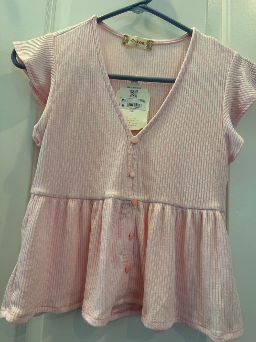 Altar’d State Soft Ribbed Pink Peplum Top